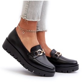 Evento Női mokaszinok egy emelvényen, díszítéssel, fekete 4