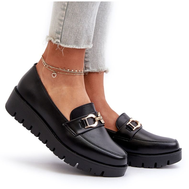 Evento Női mokaszinok egy emelvényen, díszítéssel, fekete 4