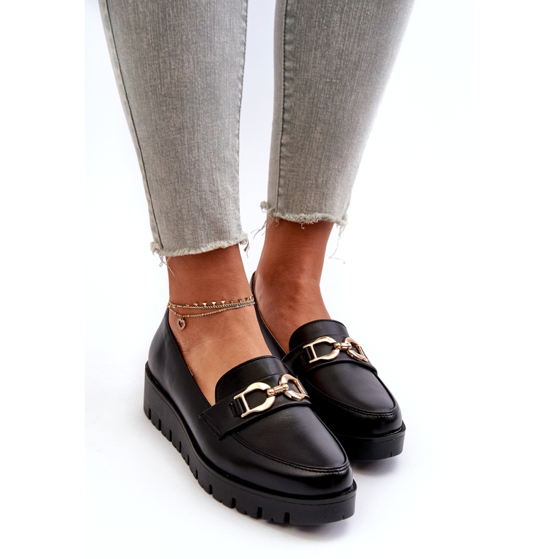 Evento Női mokaszinok egy emelvényen, díszítéssel, fekete 2