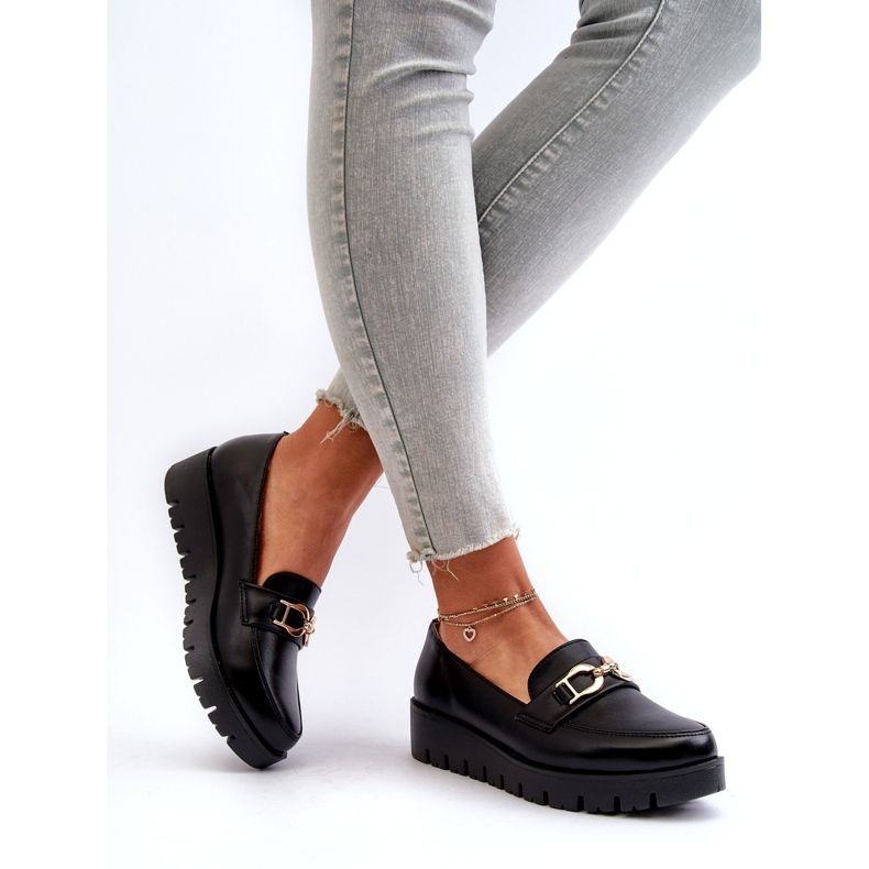 Evento Női mokaszinok egy emelvényen, díszítéssel, fekete 3