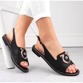 Kényelmes női szandál díszítéssel, fekete S.Barski 053 1