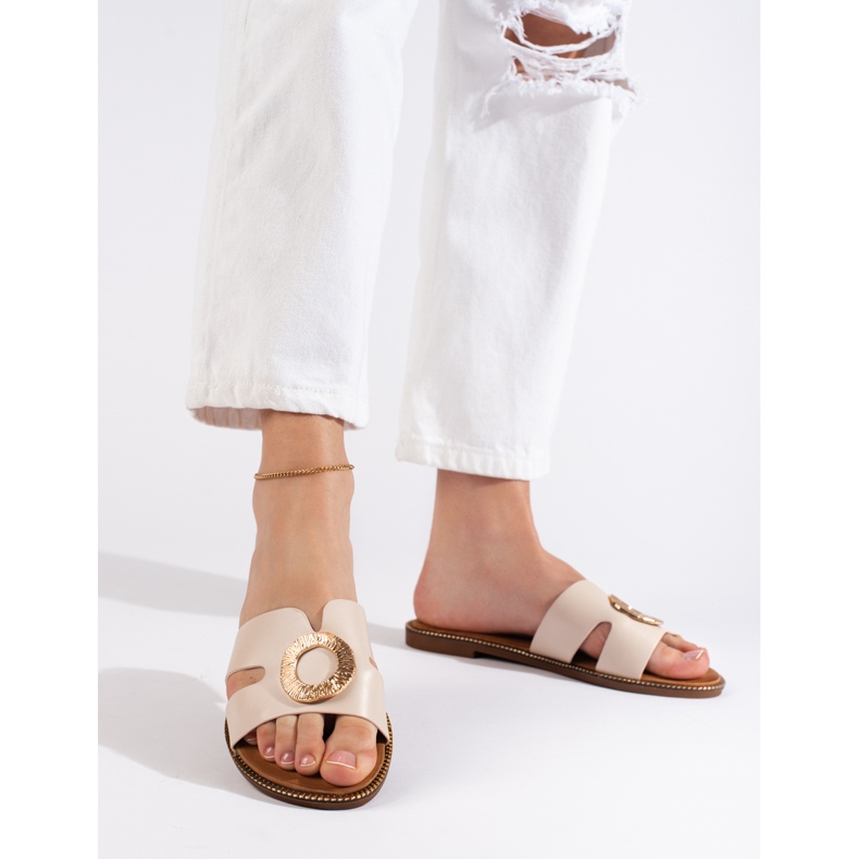 Bézs színű női lapos csúszdák 2