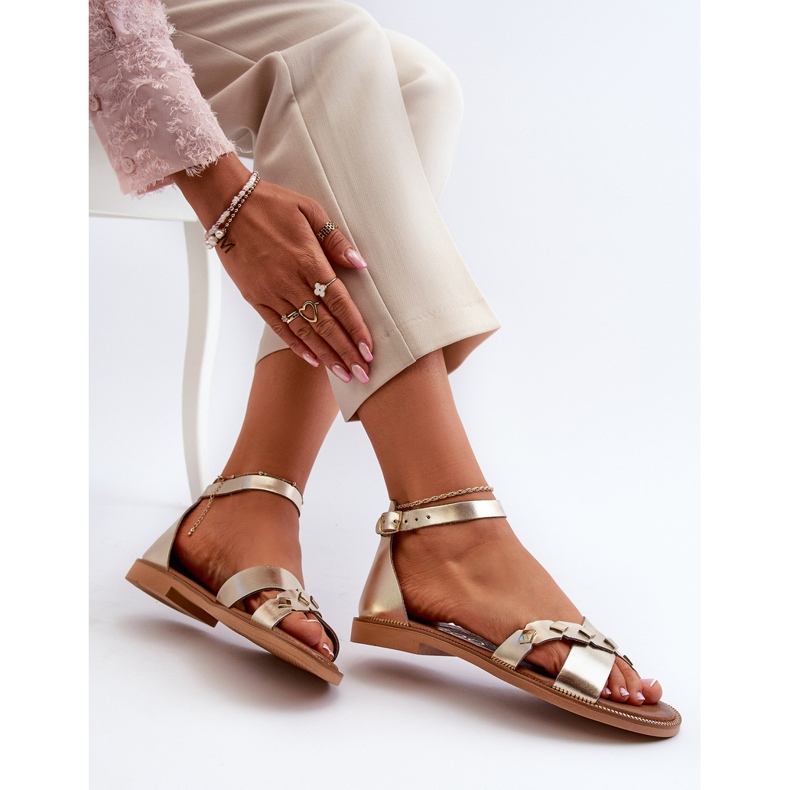 Zazoo 40378 női lapos bőr szandál, arany aranysárga 1