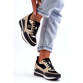 Evento Női, fűzős, ék alakú tornacipő, fekete-arany Genova 1