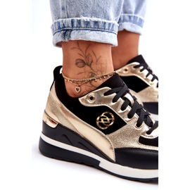 Evento Női, fűzős, ék alakú tornacipő, fekete-arany Genova 2