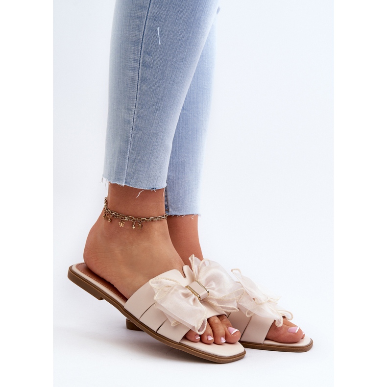 Női lapos papucs masnival, bézs balinda 2