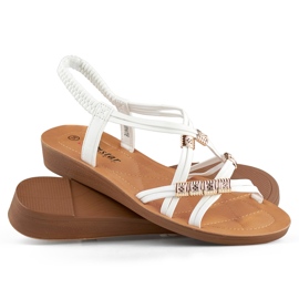 Női szandál gumiszalaggal, arany díszítéssel fehér 1