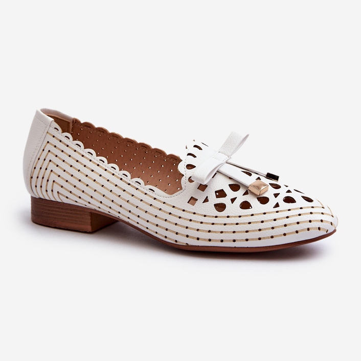 Jezzi Női áttört balerinacipő masnival, fehér Nestavia 1