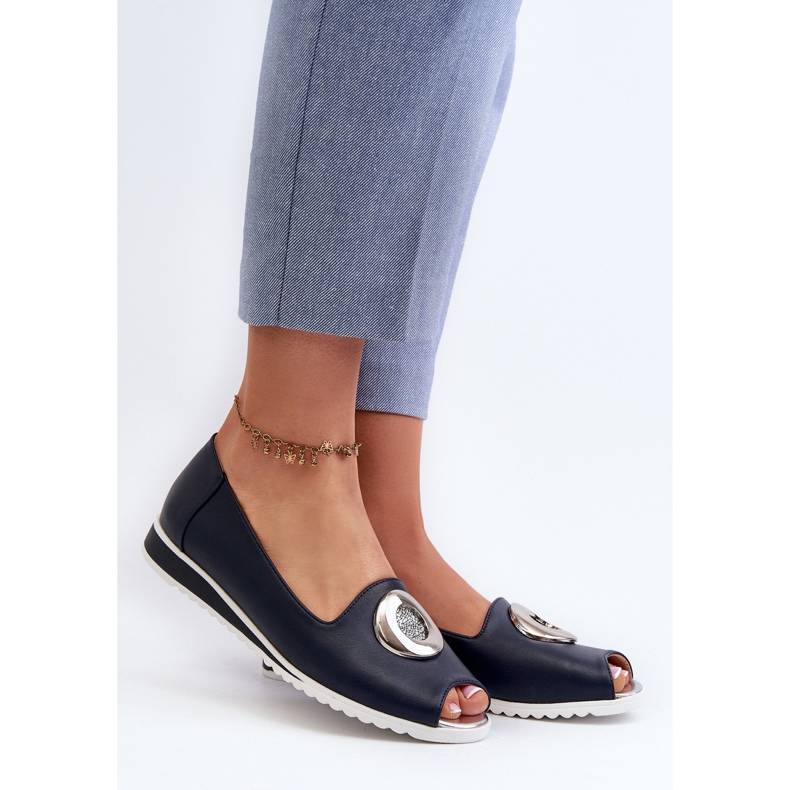 Jezzi Női szivattyúk Eco bőr díszítéssel, sötétkék Biolita 2