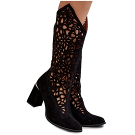 Lewski Shoes Velúr áttört csizma Leewski cipő 3234 fekete 4