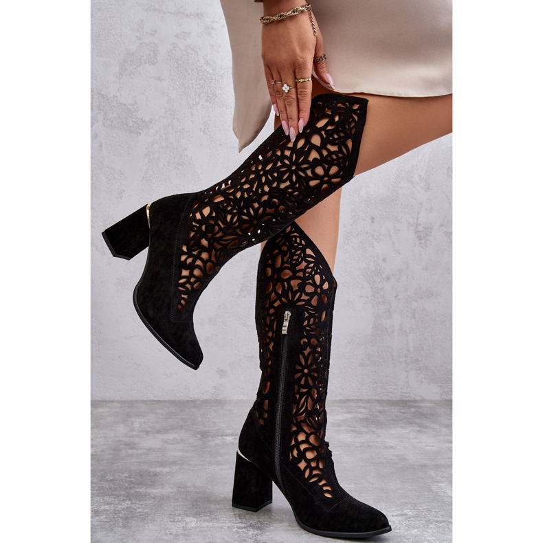 Lewski Shoes Velúr áttört csizma Leewski cipő 3234 fekete 2