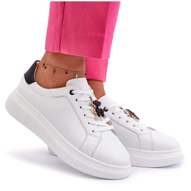 Vinceza Női bőr tornacipő mackóval, fehér Mirven 4