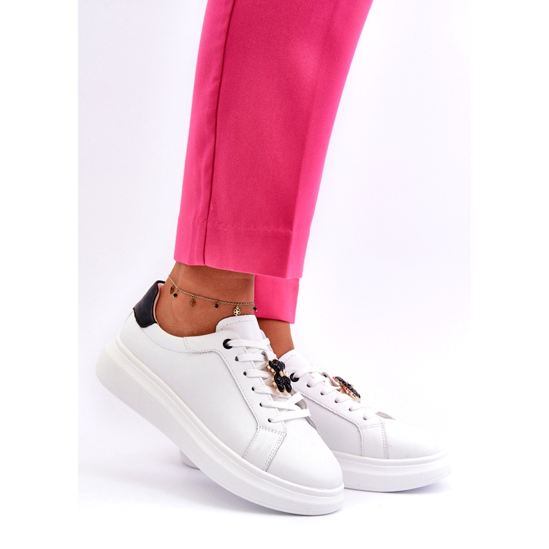 Vinceza Női bőr tornacipő mackóval, fehér Mirven 1