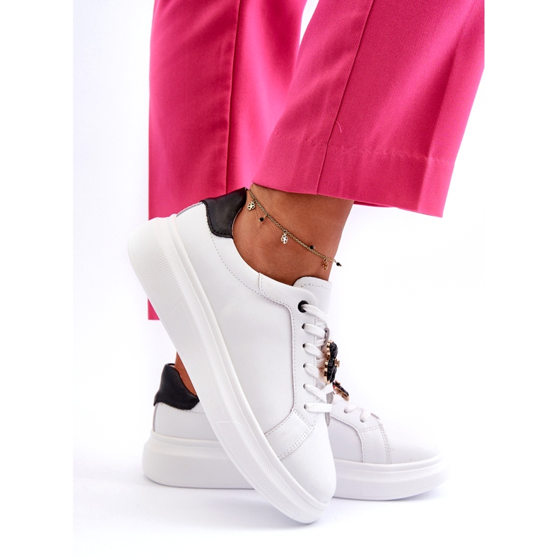 Vinceza Női bőr tornacipő mackóval, fehér Mirven 3