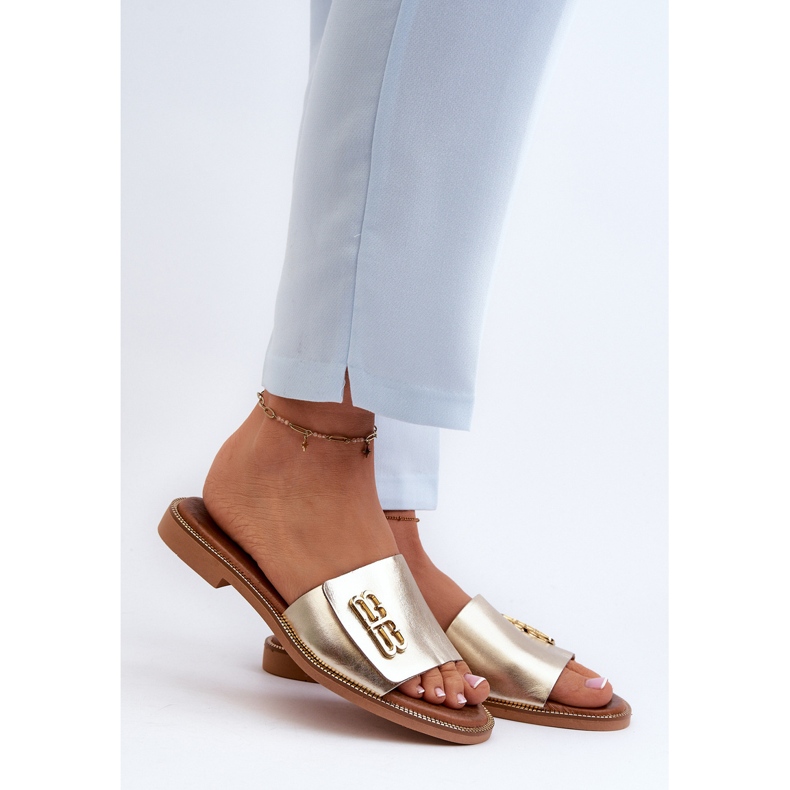 Zazoo 40384 elegáns női bőr papucs, arany aranysárga 2