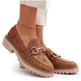 Bellucci Női áttört mokaszin teve díszítéssel barna 4