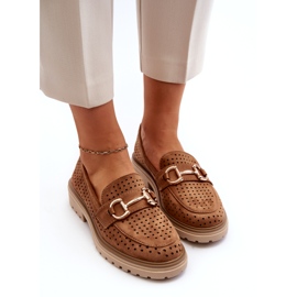 Bellucci Női áttört mokaszin teve díszítéssel barna 3