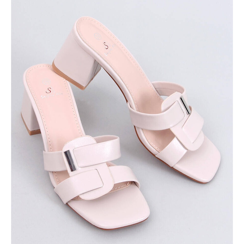 Elegáns Lafar Beige magas sarkú papucs bézs 1