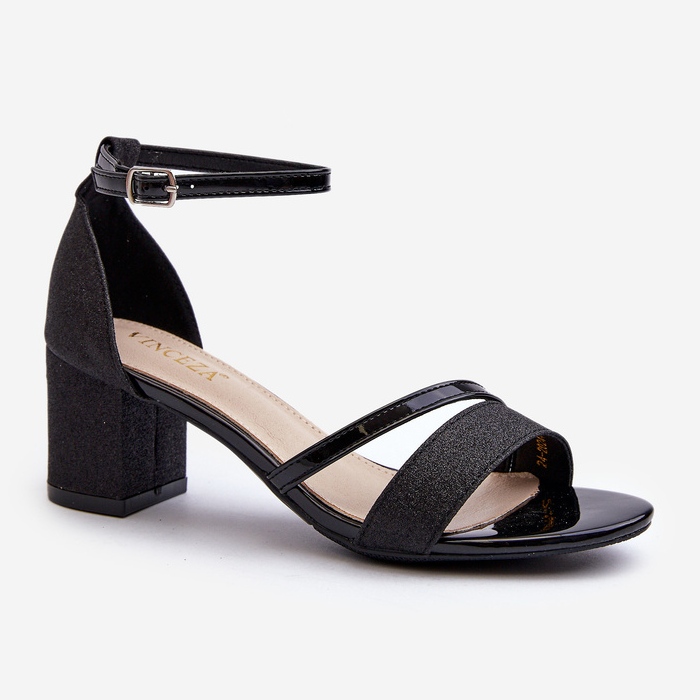 Vinceza Csillogó női alacsony sarkú szandál fekete Ploemis 1