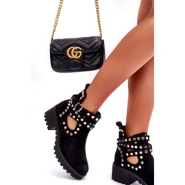 Ideal Shoes Velúr női bokacsizma dekoratív szegecsekkel, fekete 4