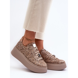 Bőr sportcipők a platformon Maciejka 06191-10 Bézs 2