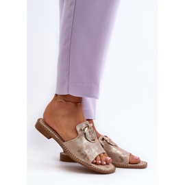 Elegáns, fényes női papucsok díszítéssel, S.Barski KV27-032 arany aranysárga 2