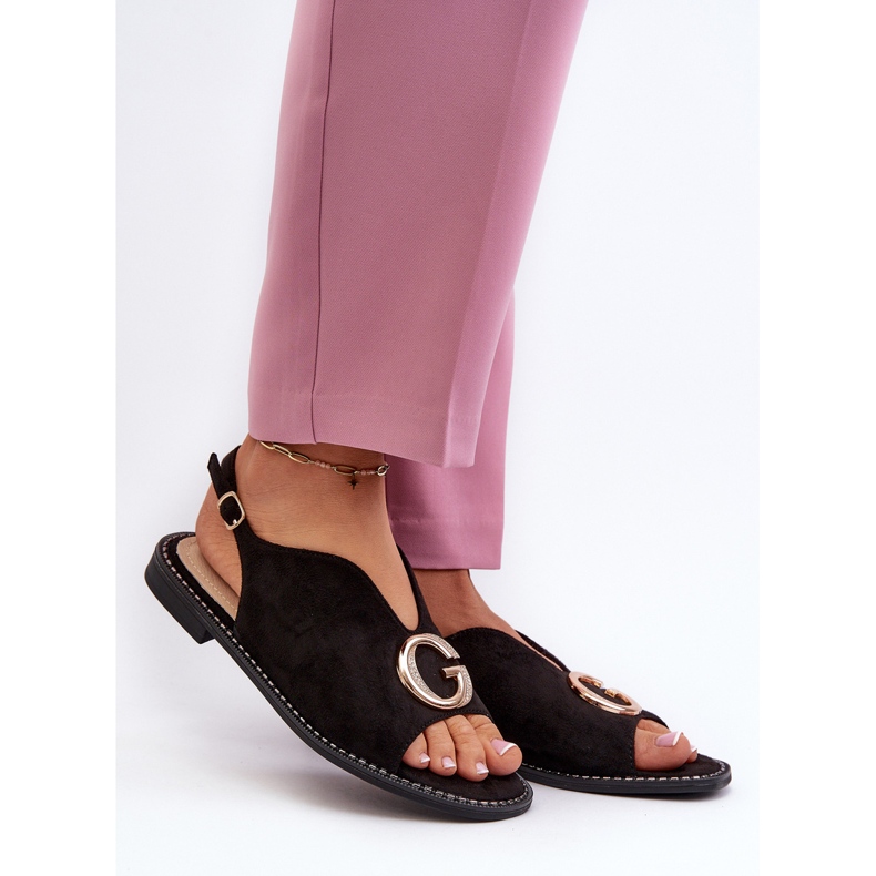 Elegáns női szandál díszítéssel, Eco Suede S.Barski KV27-058 fekete 2