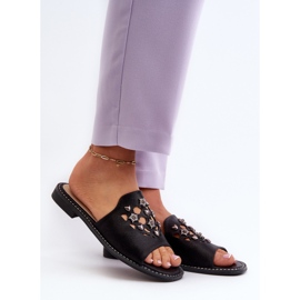 Fényes női papucsok díszítéssel S.Barski KV27-063 Fekete 2
