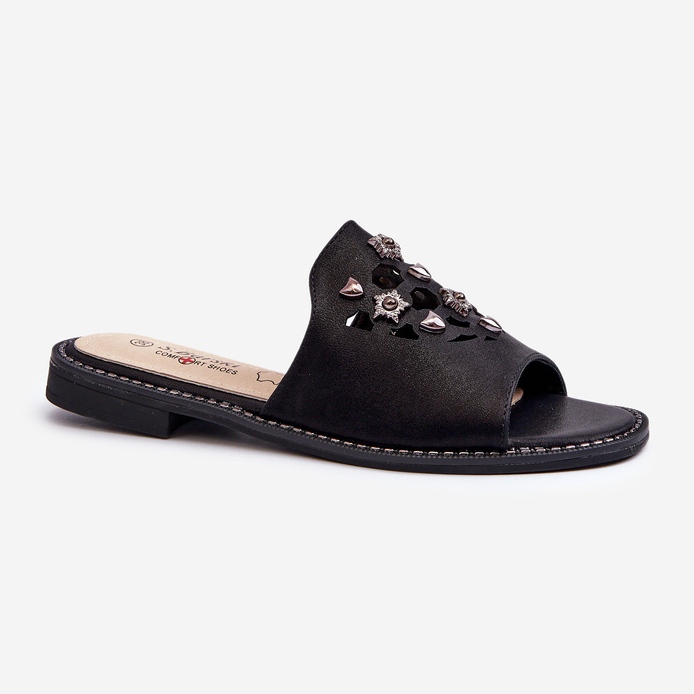 Fényes női papucsok díszítéssel S.Barski KV27-063 Fekete 1