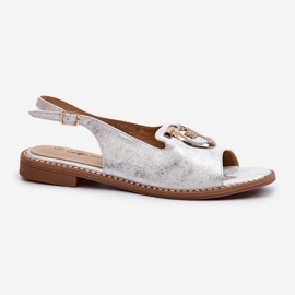 Elegáns női szandál arany díszítéssel lapos sarkú, ezüst S.Barski KV27-053 1