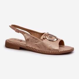 Elegáns női szandál arany díszítéssel lapos sarkú, rózsa arany S.Barski KV27-053 aranysárga 1