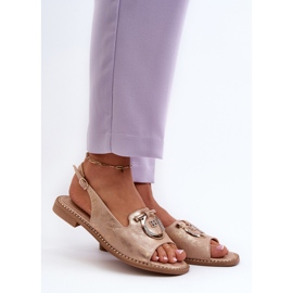 Elegáns női szandál arany díszítéssel lapos sarkú, rózsa arany S.Barski KV27-053 aranysárga 2