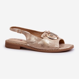 Elegáns női szandál arany díszítéssel lapos sarkú, arany S.Barski KV27-053 aranysárga 1