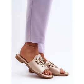 Fényes női papucsok díszítéssel S.Barski KV27-063 Arany aranysárga 2