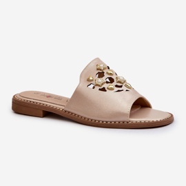 Fényes női papucsok díszítéssel S.Barski KV27-063 Arany aranysárga 1