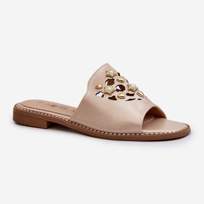 Fényes női papucsok díszítéssel S.Barski KV27-063 Arany aranysárga 1