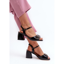 S.Barski Elegáns lakkbőr szandál díszítéssel Fekete D&amp;A MR38-202 1