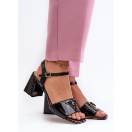 S.Barski Elegáns lakkbőr szandál magas sarkú fekete D&amp;A MR38-660 2