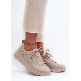 Áttört női Wedge tornacipő, természetes bőr, bézs S.Barski LR482 2