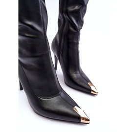 S.Barski MR870-59 bőr, térd feletti magassarkú csizma, fekete 4