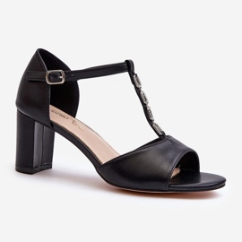 Női magassarkú szandál dekoratív pánttal, Eco bőr, fekete triavera 1