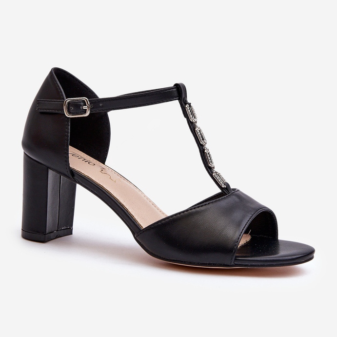 Női magassarkú szandál dekoratív pánttal, Eco bőr, fekete triavera 1