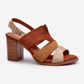 Női szandál Eco Suede magassarkúval, barna Qutima 1
