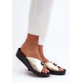 Női bőr papucsok arany díszítéssel S.Barski KV27-027 aranysárga 2