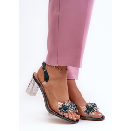 S.Barski Átlátszó szandál magassarkú díszítéssel, zöld D&amp;A MR38-D1 2