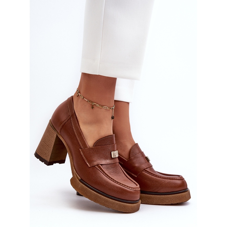 Zazoo 20169 barna bőr magassarkú cipő 2