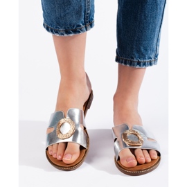 Női ezüst lapos papucs 1