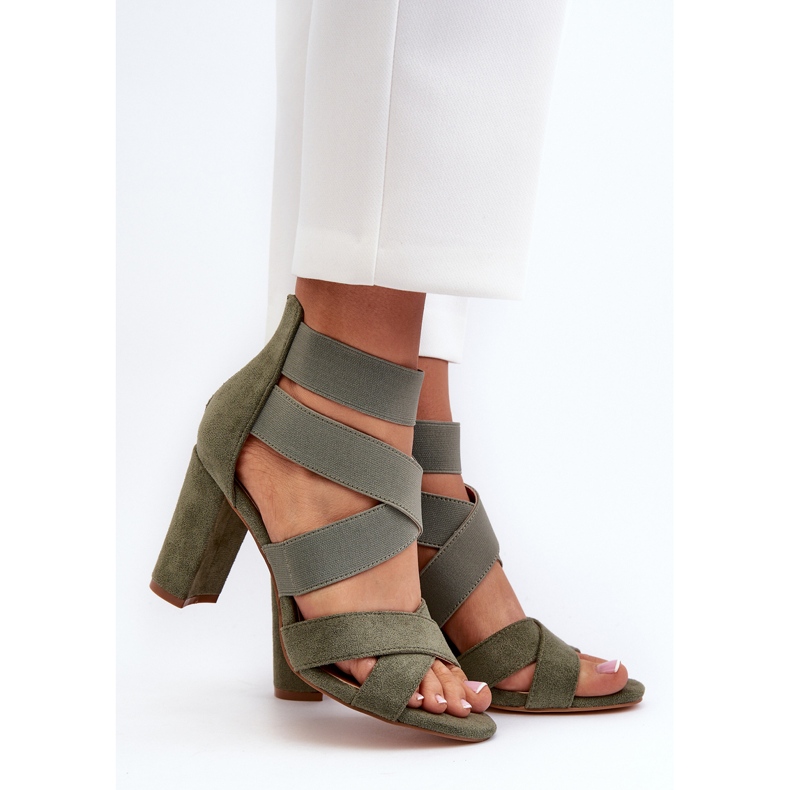 Női magassarkú szandál pánttal, zöld Obissa 1