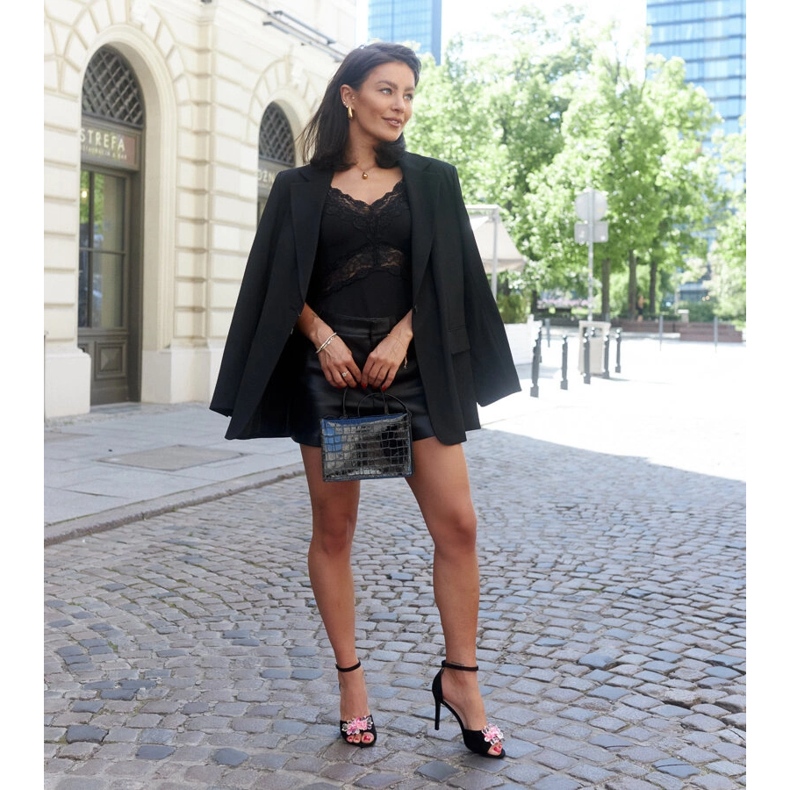 Magas sarkú szandál Rasheda bőr talpbetéttel fekete 1