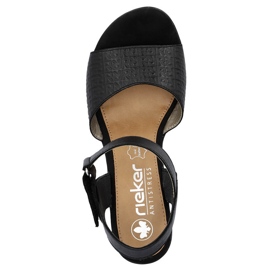 Bőr kényelmes női magas sarkú szandál tépőzárral, fekete Rieker 64693-00 2